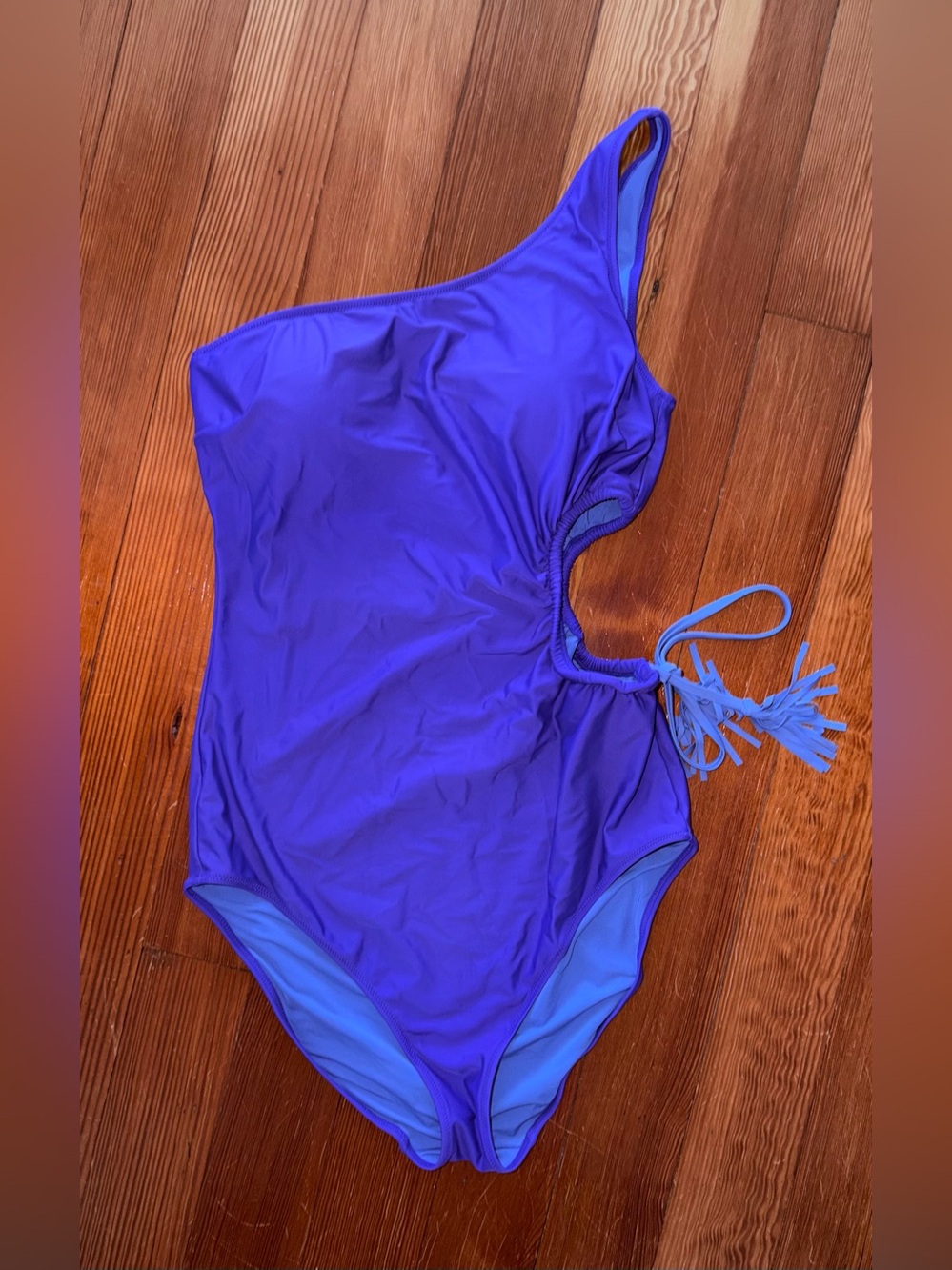 aerie One-Shoulder Purple Swimsuit with Side Tassel Tie